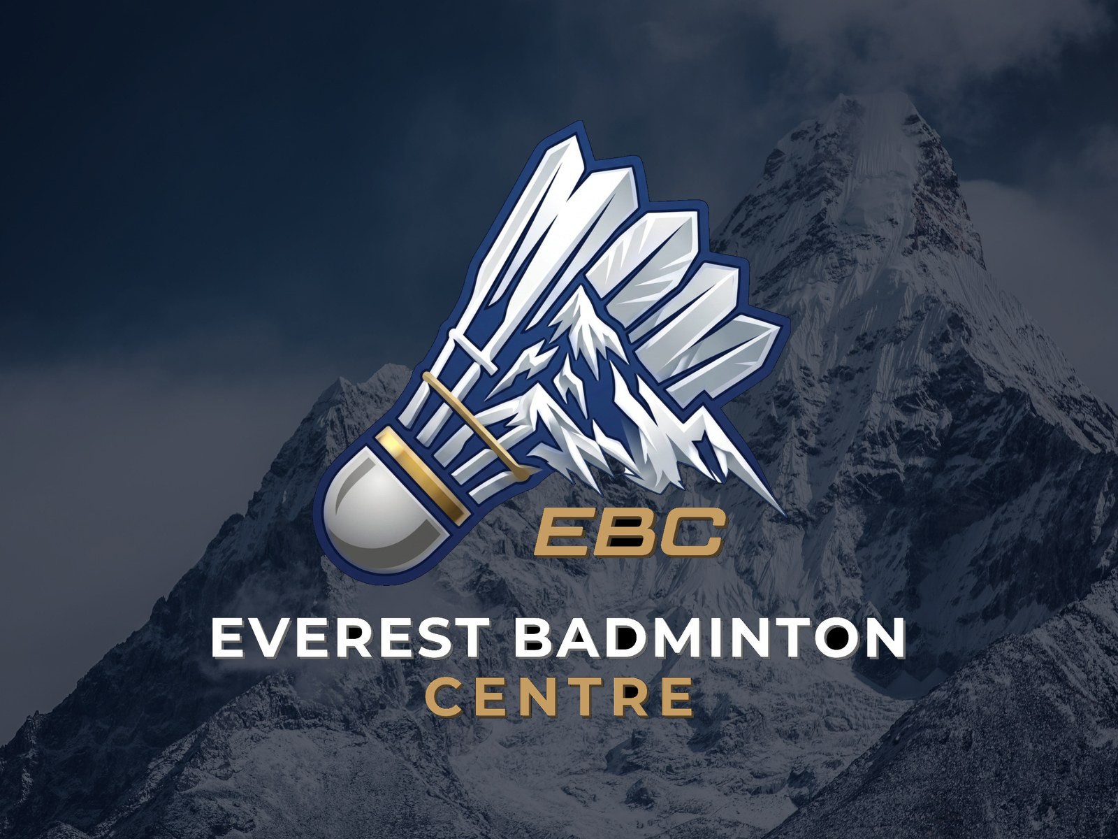 The Everest Badminton Centre logo set against a snow-covered Himalayan peak