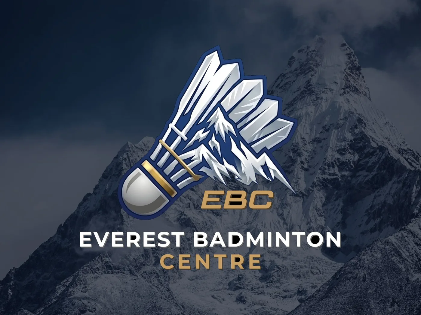 The Everest Badminton Centre logo set against a snow-covered Himalayan peak